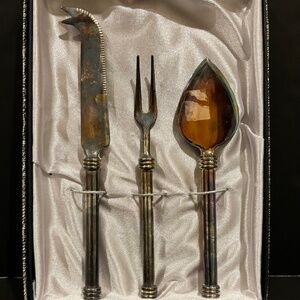 Vtg Appetizer Cheese Knife, Fork, Serving Set (Silverplate)